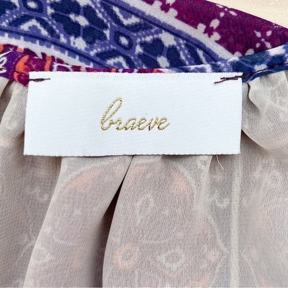 Anthropologie Braeve Boho Print Cold Shoulder Blouse in Purple/Pink/Cream, XS - Picture 3 of 9